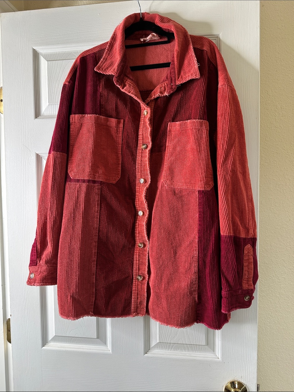 Oli & Hali Red Patchwork Corduroy Button-Up Jacket